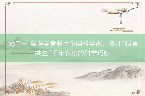 pg电子 华理学者联手多国科学家，揭开“稻鱼共生”千年农法的科学巧妙